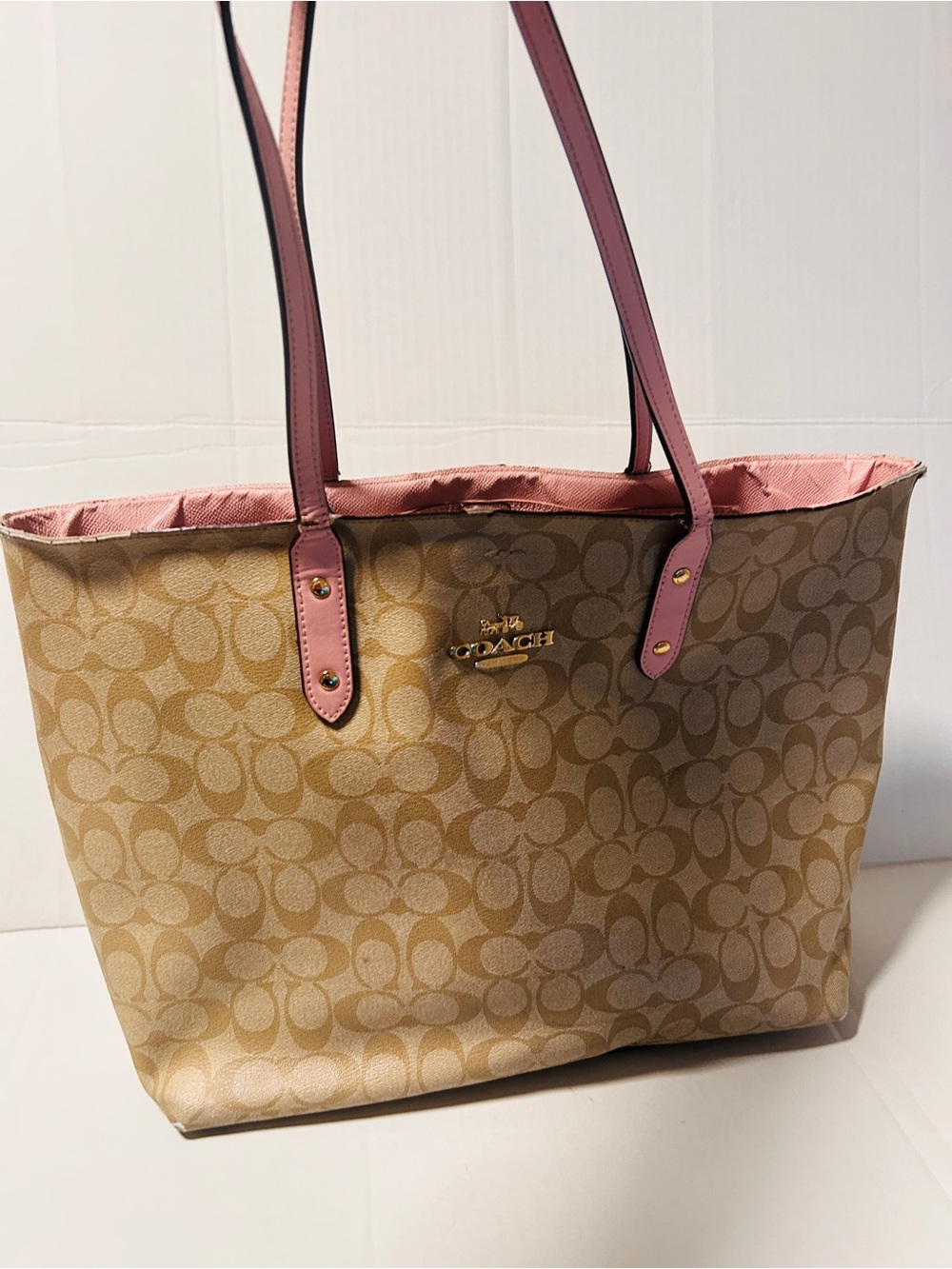 Coach Signature Canvas Tote with Pink Trim